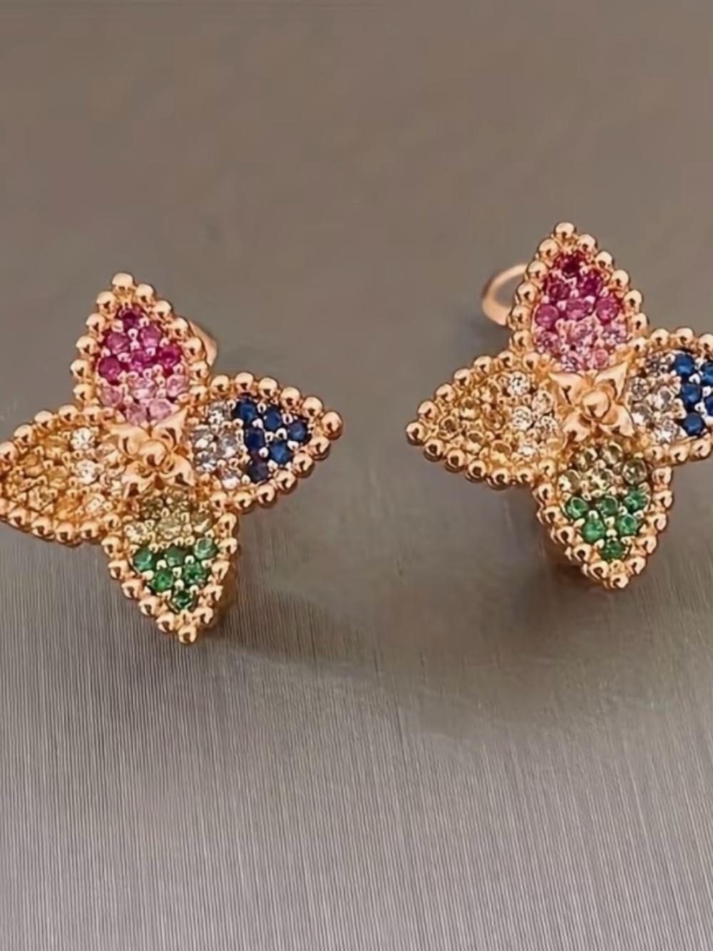 Multicolor Four-Leaf Clover Cluster with sparkling zirconia stones Earrings